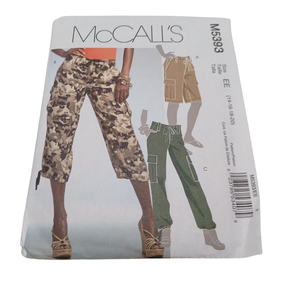 McCalls M5393 Womens Cargo Pants Shorts Sewing Pattern Size 14-20 EE Utility Y2K